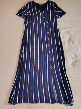 New! J. Glee Dress Sz XL (14-16) Stripes Midi 97% Cotton Short Sleeves